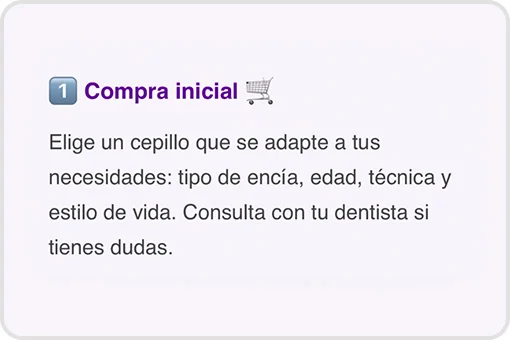 Information card on initial toothbrush purchase, with educational text and light background.