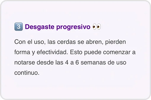 Information card on progressive toothbrush wear. Indicates when the bristles lose effectiveness.