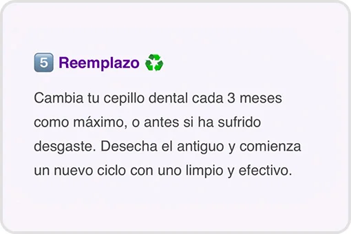 Toothbrush replacement information card. Indicates when to change your toothbrush to maintain effective oral hygiene.